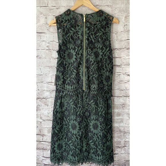 Calvin Klein Green Lace Popover Sheath Holiday Cocktail Formal Party Dress 6 - Picture 4 of 6